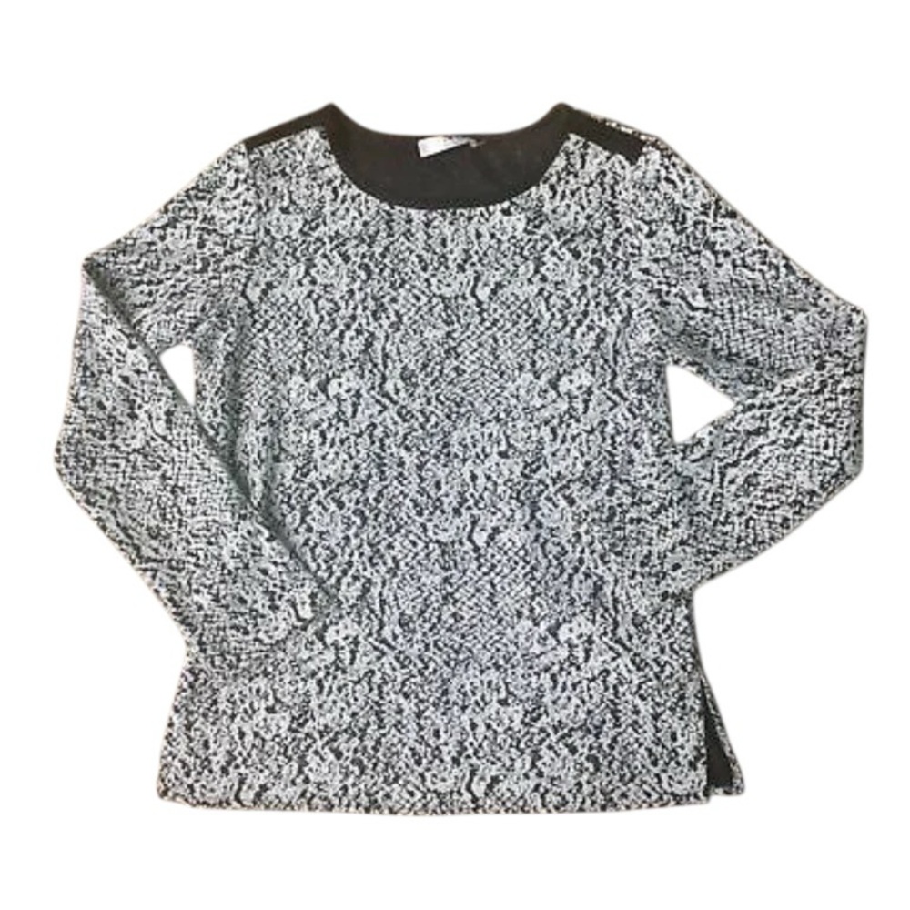 Natori Monochrome Black and White Patterned Blouse Size Large